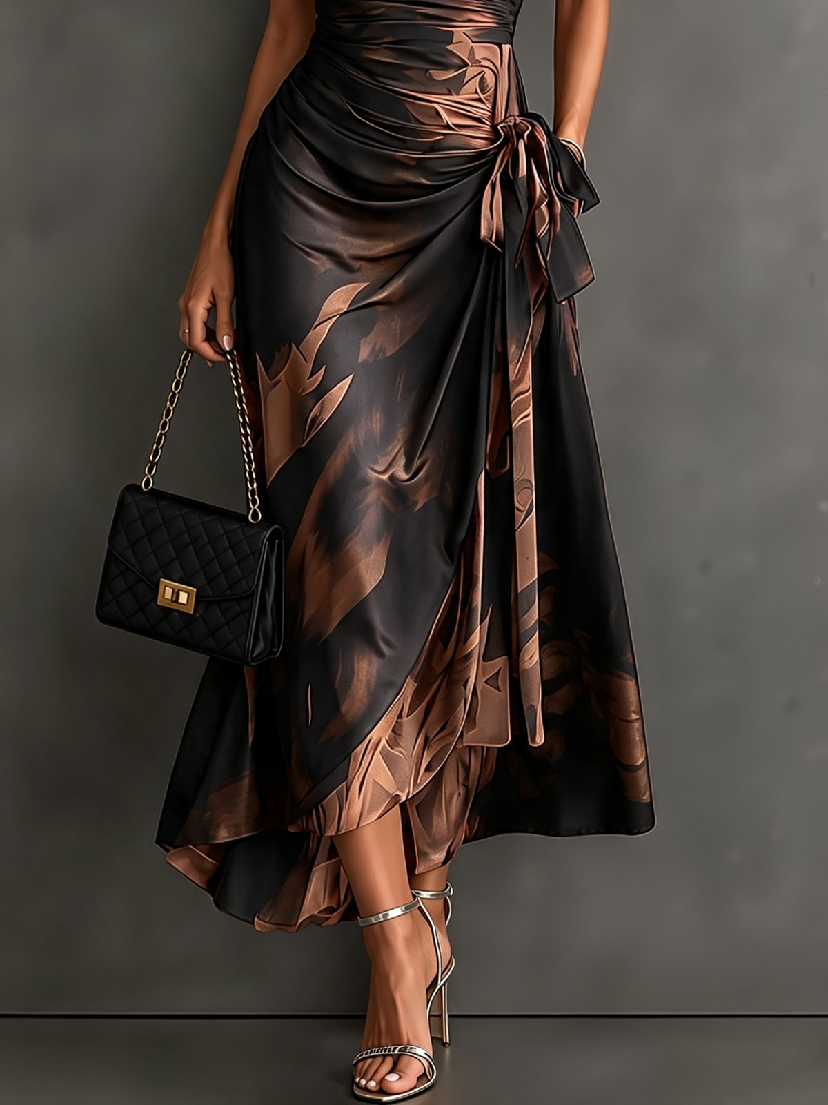 Celeste | Robe portefeuille midi à imprimé abstrait et ourlet à volants