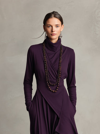 Rosalind | Robe longue bohème à col roulé et drapé asymétrique