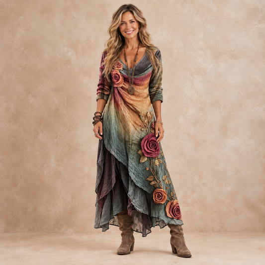 Emberly | Layered Ombré Rose Maxi Dress