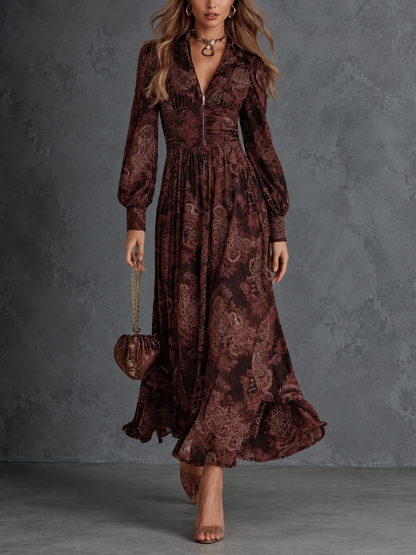 Delilah | Robe longue à imprimé paisley et col en V