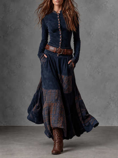 Scarlett | Robe longue en daim avec ceinture