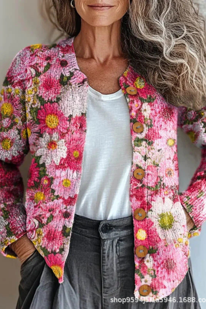 Pétronille | Cardigan en maille patchwork fleuri