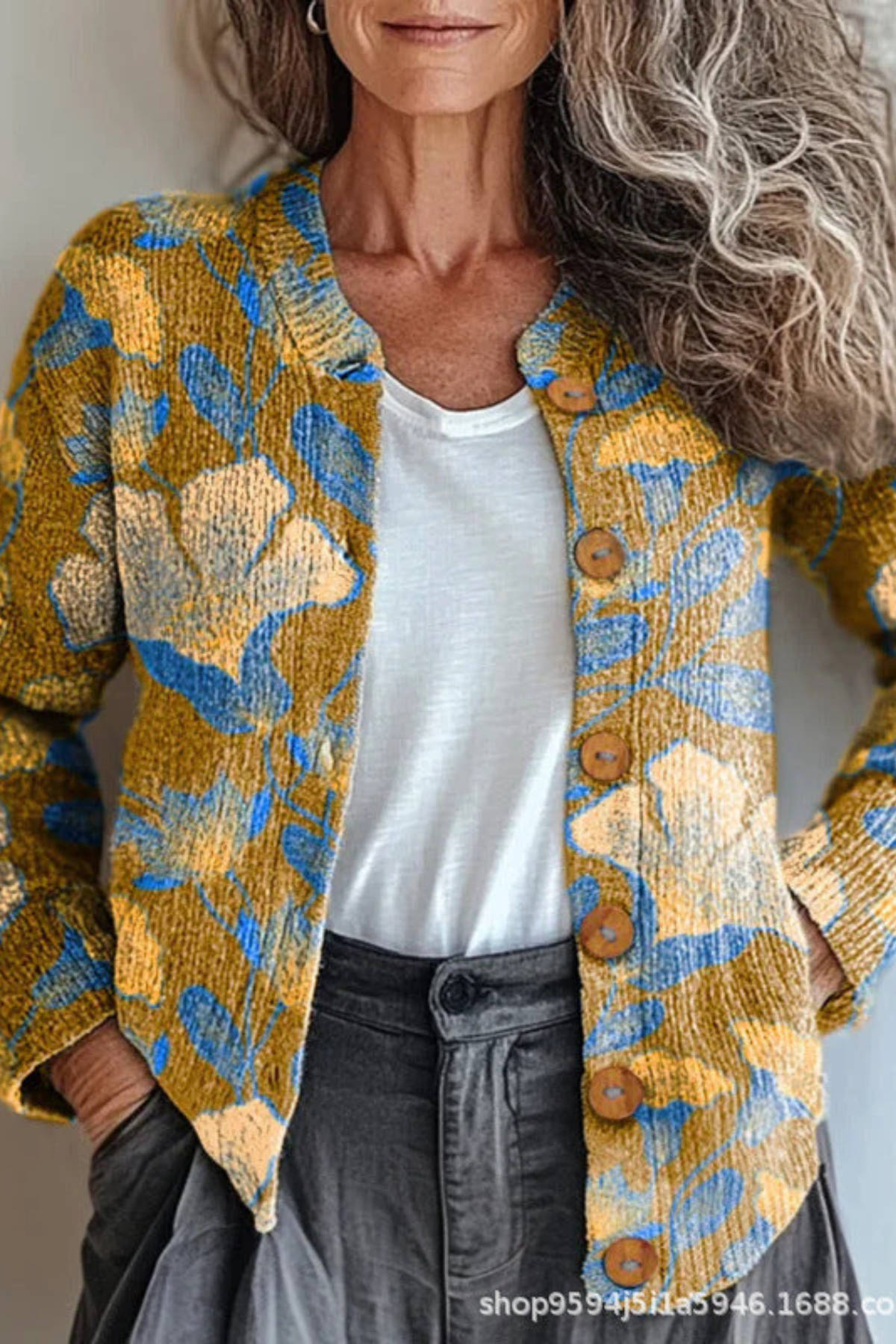 Pétronille | Cardigan en maille patchwork fleuri