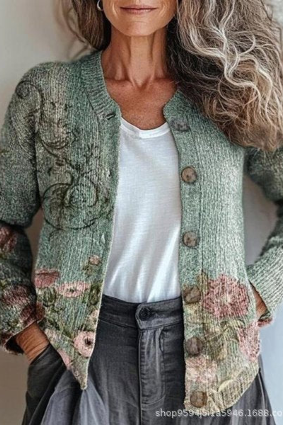 Pétronille | Cardigan en maille patchwork fleuri