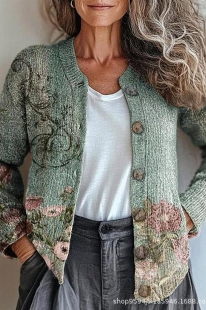 Pétronille | Cardigan en maille patchwork fleuri