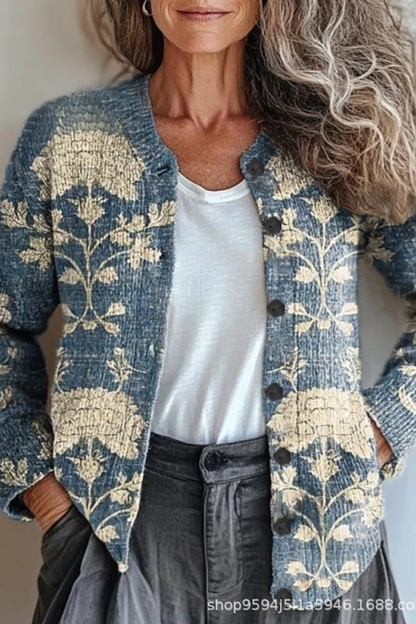 Pétronille | Cardigan en maille patchwork fleuri