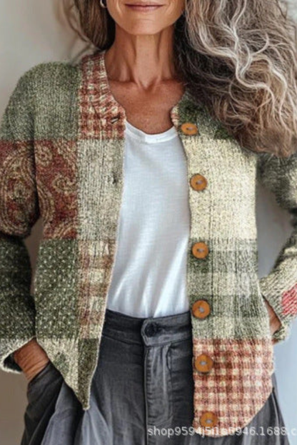 Pétronille | Cardigan en maille patchwork fleuri