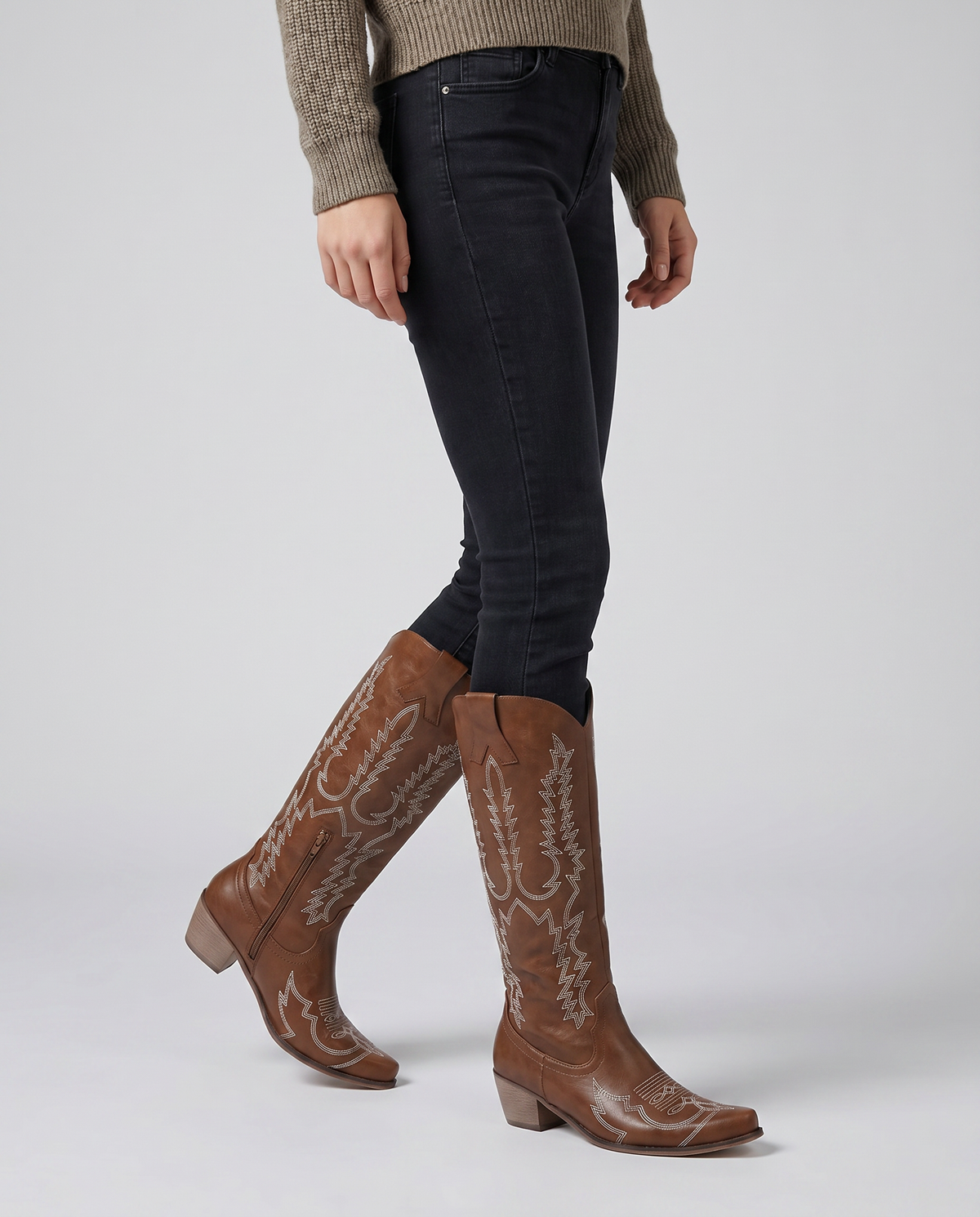 Bottes de cowboy hautes brodées pour femme