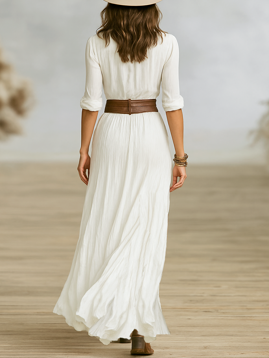 Yvette | Robe longue en lin à col à revers