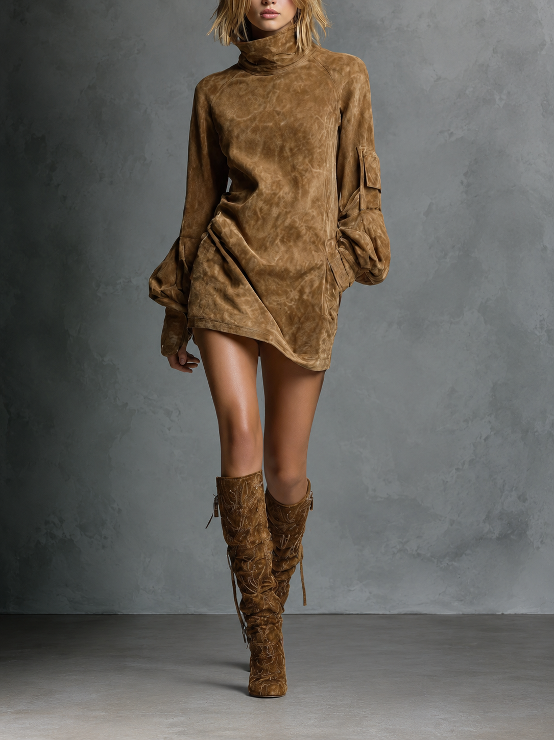 Savannah | Oversized Suede Mini Dress with High Neck