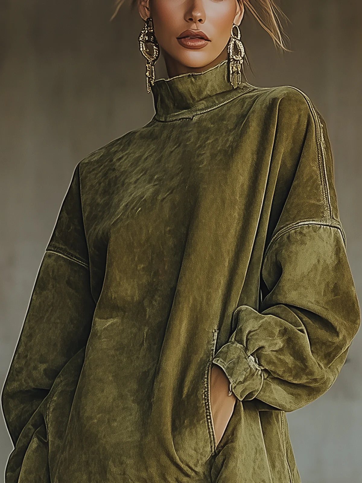 Margaret | Robe en suédine à col montant et franges