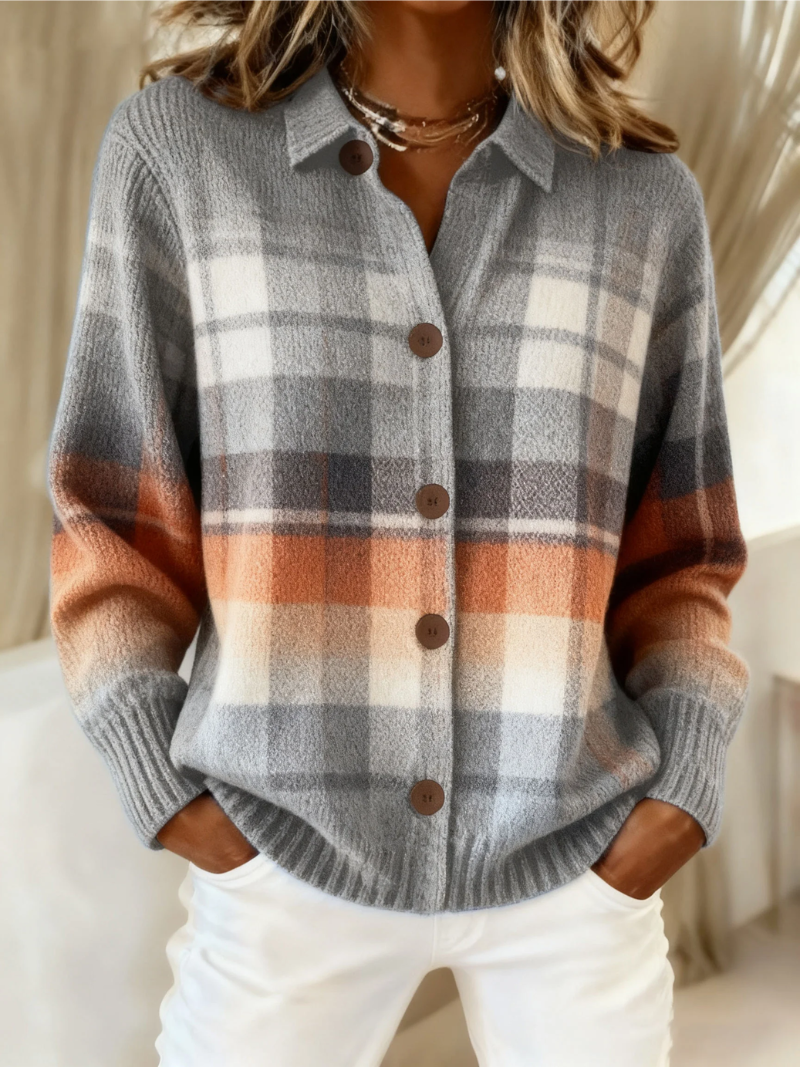 Marlene | Cardigan à carreaux ombré aux tons chauds