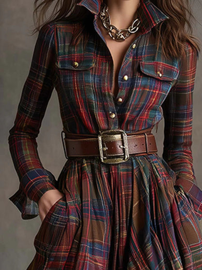 Juliet | Robe chemise longue à carreaux avec ceinture