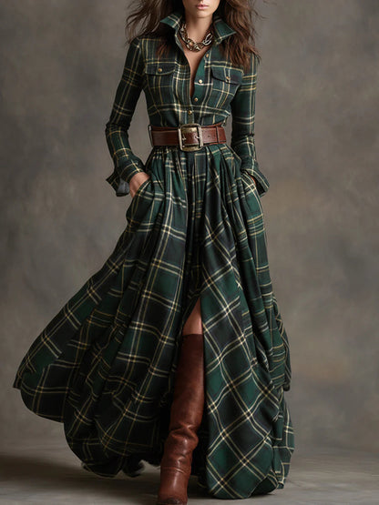 Maëlle | Robe longue à carreaux à ceinture