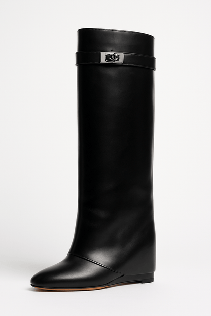 Women's Shark Lock Knee-High Faux Leather Boots