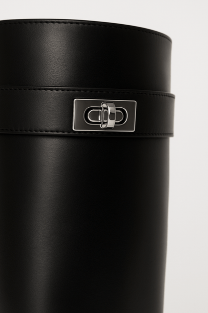 Women's Shark Lock Knee-High Faux Leather Boots