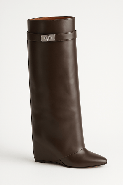 Women's Shark Lock Knee-High Faux Leather Boots