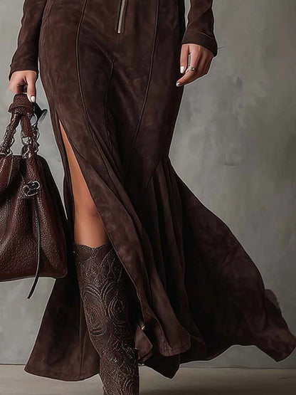 Virginia | Robe longue marron avec ceinture