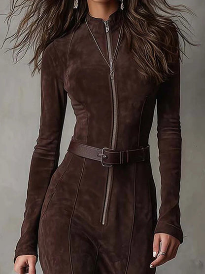 Virginia | Robe longue marron avec ceinture