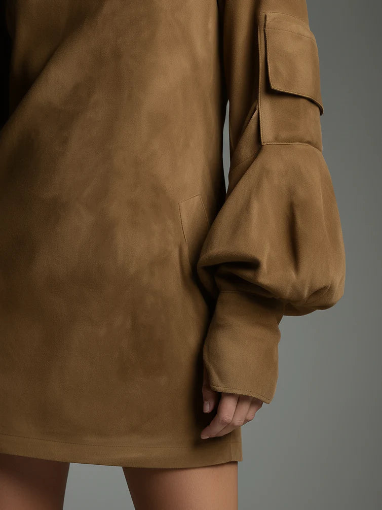 Arlene | Oversized Faux Suede Mini Dress with High Neck