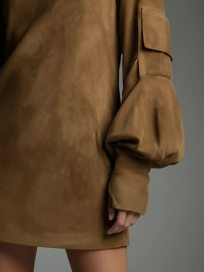 Arlene | Oversized Faux Suede Mini Dress with High Neck