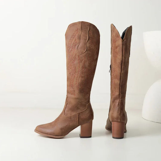 Bottes de cowboy hautes marron pour femme