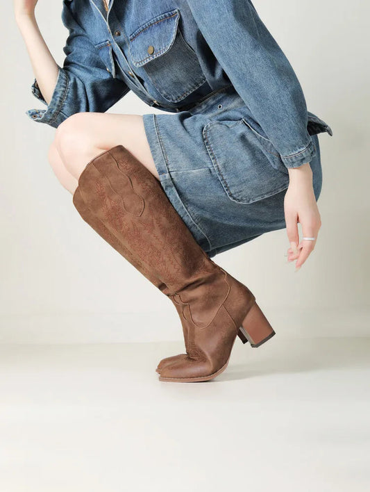 Bottes de cowboy hautes marron pour femme