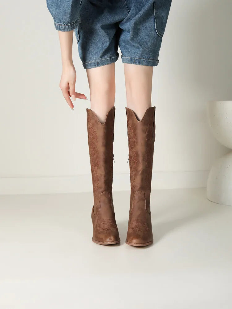 Bottes de cowboy hautes marron pour femme