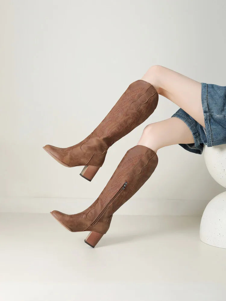 Bottes de cowboy hautes marron pour femme