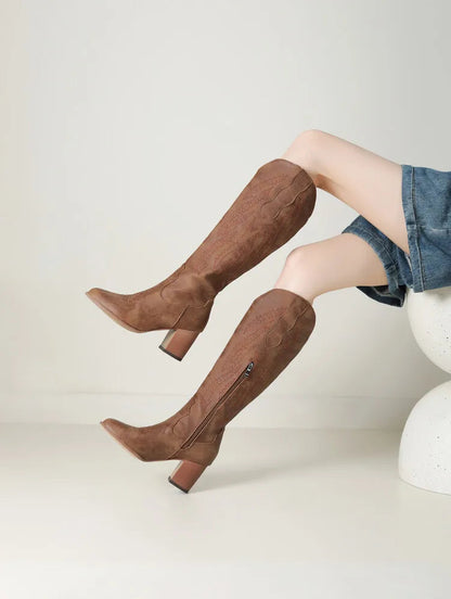 Bottes de cowboy hautes marron pour femme