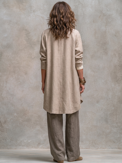 Solène | Ensemble trois pièces avec pantalon palazzo, beige et gris