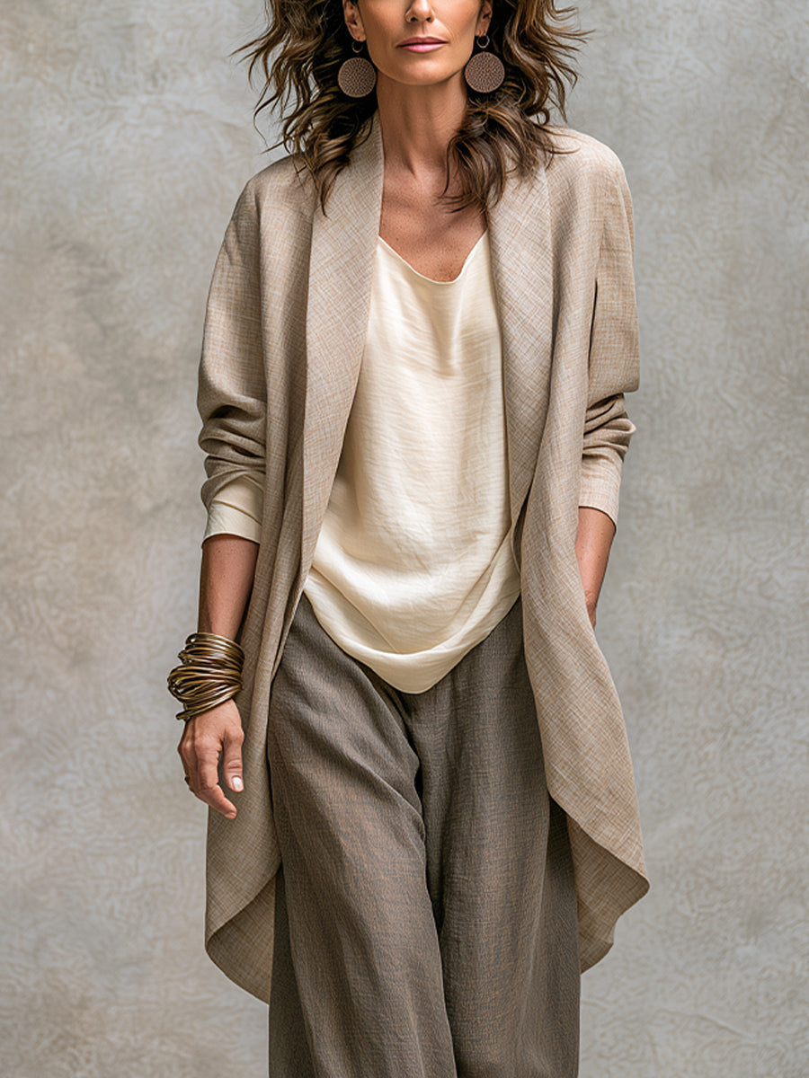 Solène | Ensemble trois pièces avec pantalon palazzo, beige et gris