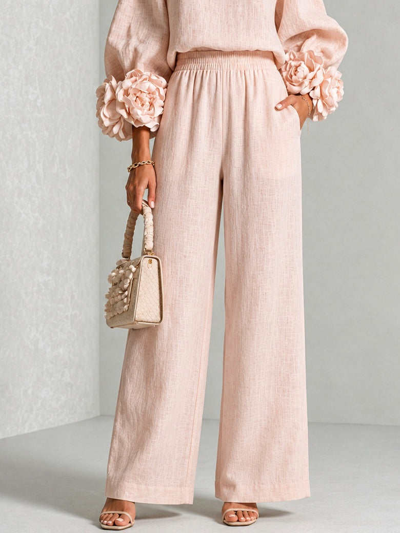 Liliane | Ensemble deux pièces à poignets à rosaces et pantalon large