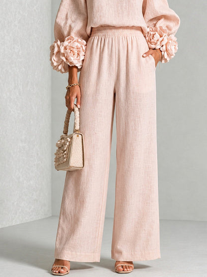 Liliane | Ensemble deux pièces à poignets à rosaces et pantalon large