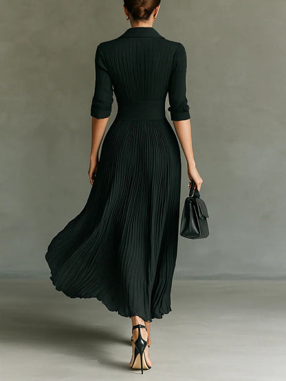 Florence | Robe longue plissée à revers et taille haute