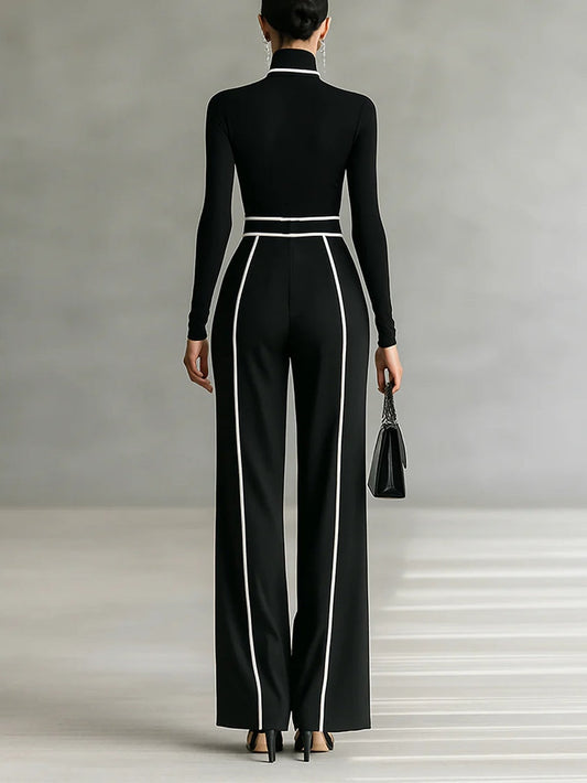Shirley | Elegant High-Neck Set with Wide-Leg Pants