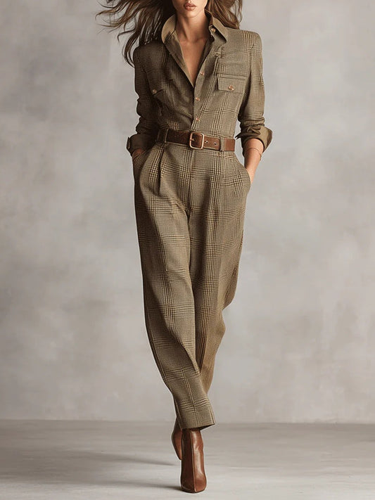 Katherine | Women's Plaid Tweed Jumpsuit
