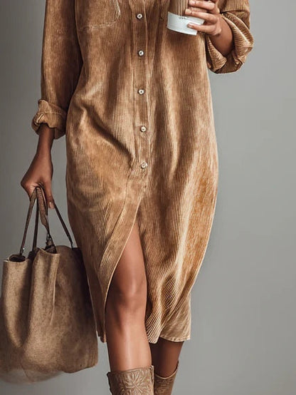 Nadège | Robe midi en velours côtelé
