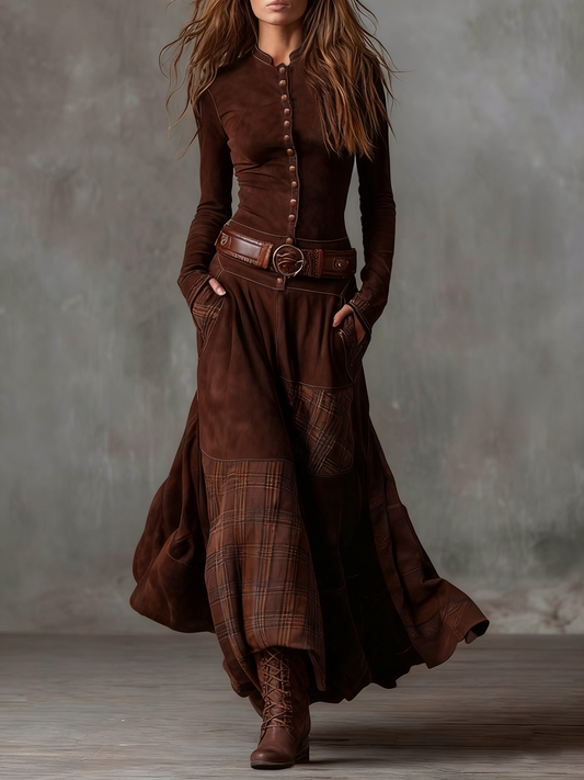 Scarlett | Suede Maxi Dress with Belt
