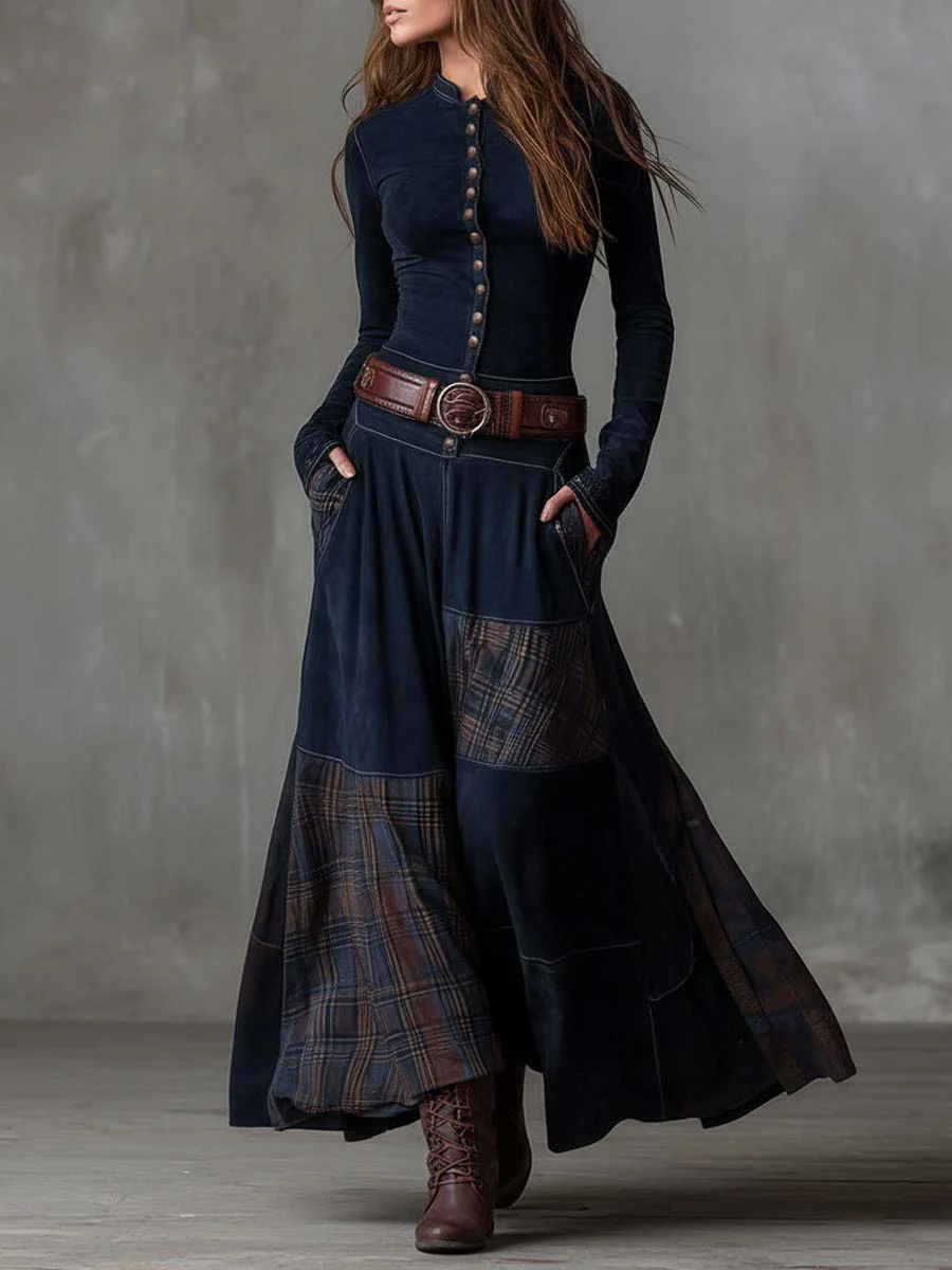 Dolores | Faux Suede Maxi Dress with Belt