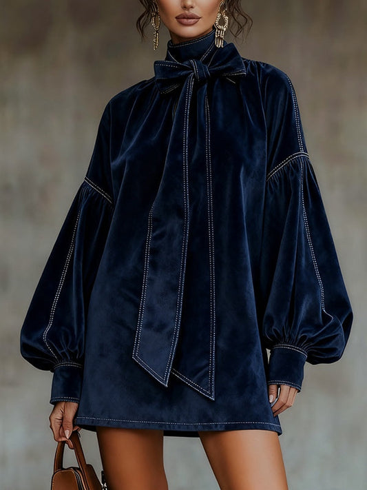 Lucy | Velvet Mini Dress with Bow
