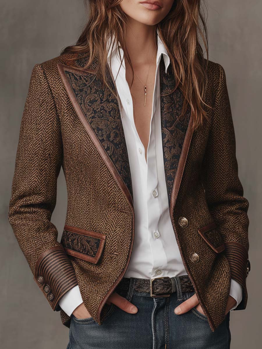 Bridget | Blazer à empiècements et imprimé chevrons