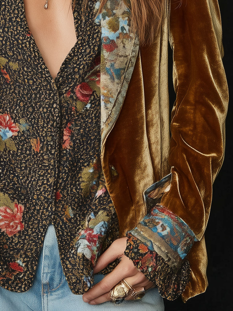 Marcelle | Blazer patchwork vintage à imprimé floral
