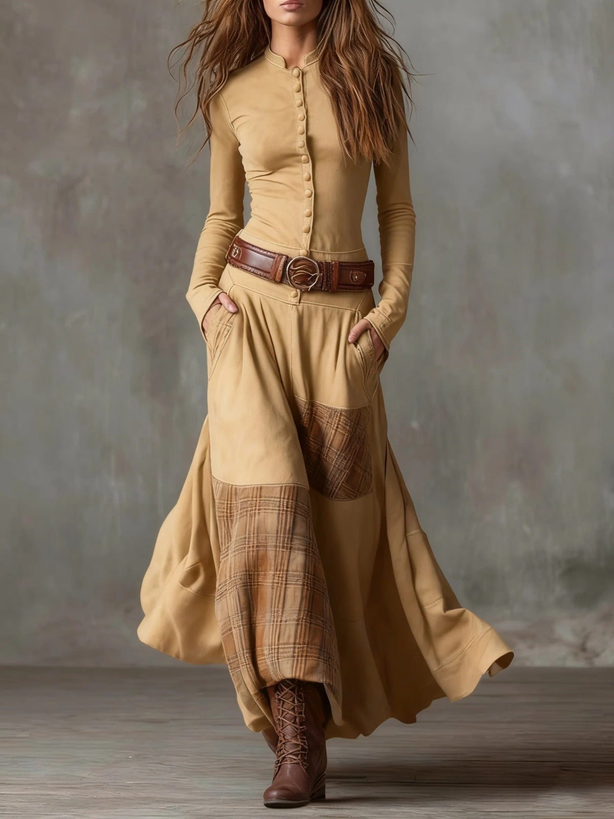 Scarlett | Robe longue en daim avec ceinture