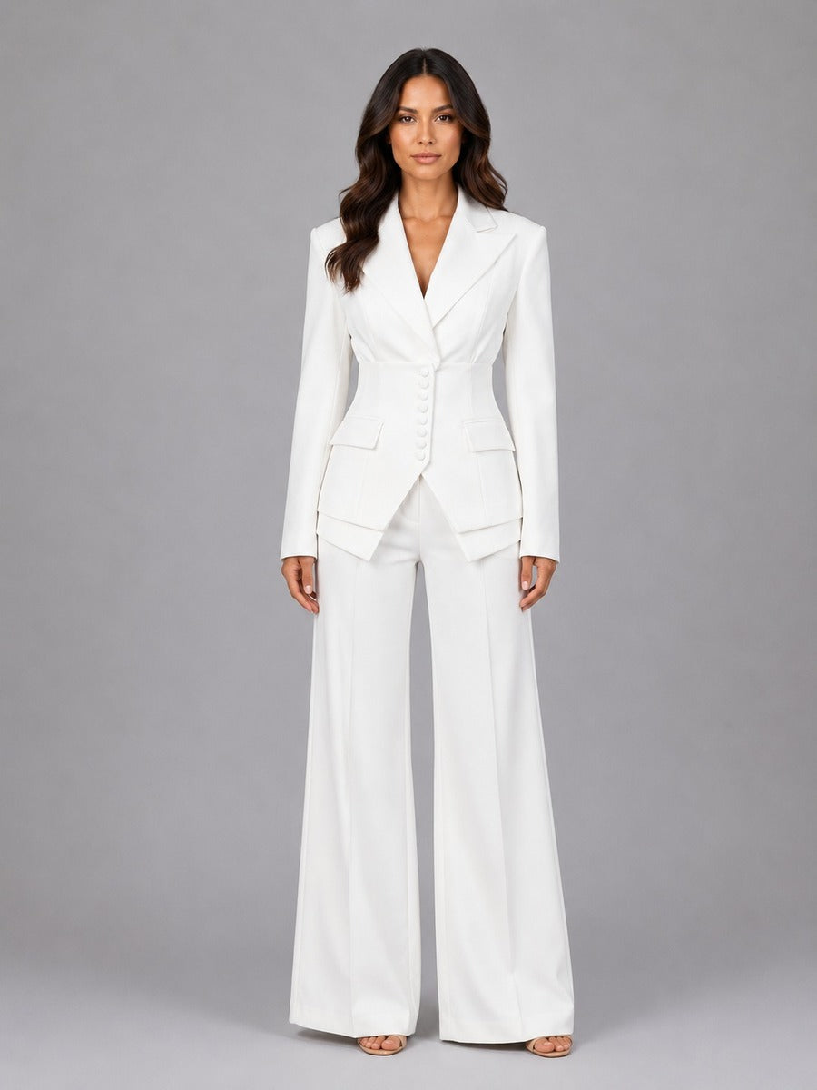 Bérénice | Ensemble deux pièces avec blazer cintré et pantalon palazzo