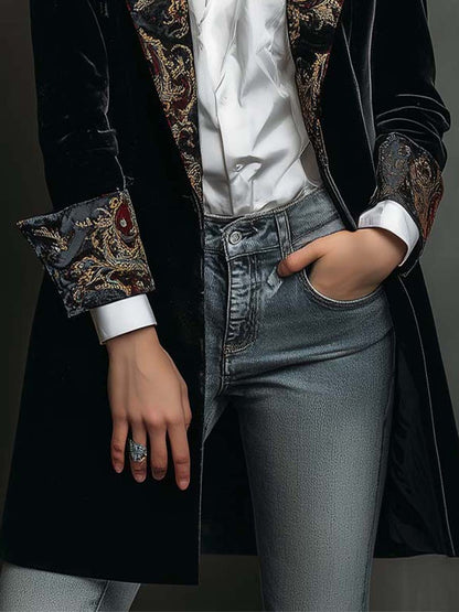 Véronique | Blazer ajusté noir à imprimé baroque