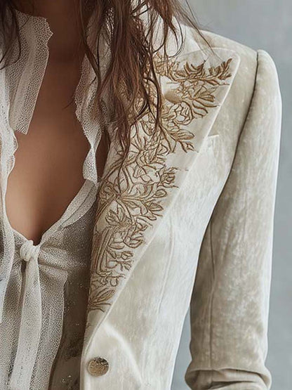 Geraldine | Ivory Embroidered Tailored Blazer