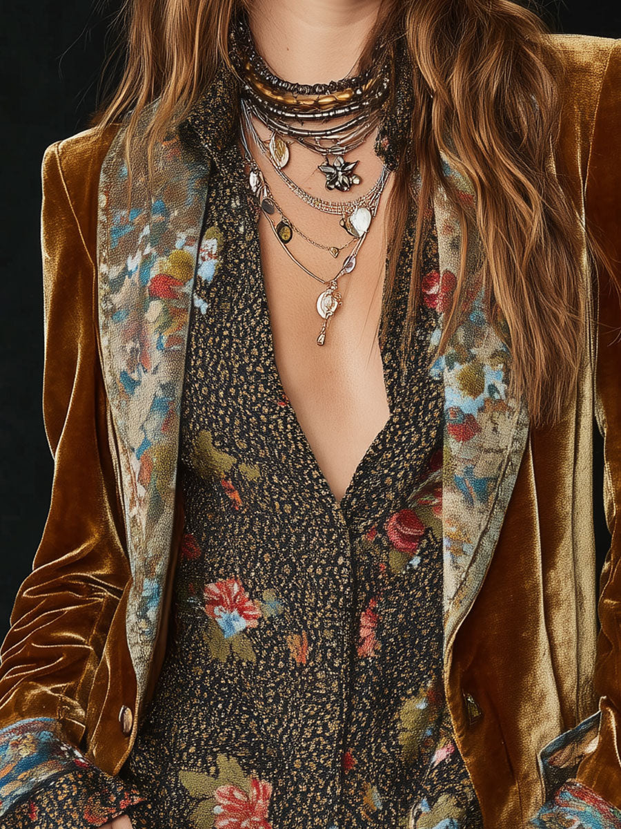 Marcelle | Blazer patchwork vintage à imprimé floral
