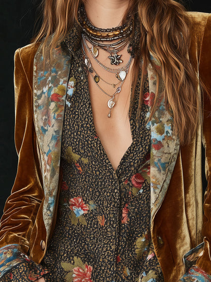 Marcelle | Blazer patchwork vintage à imprimé floral