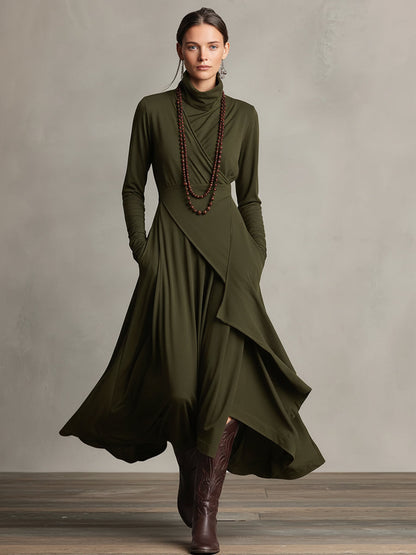 Rosalind | Robe longue bohème à col roulé et drapé asymétrique